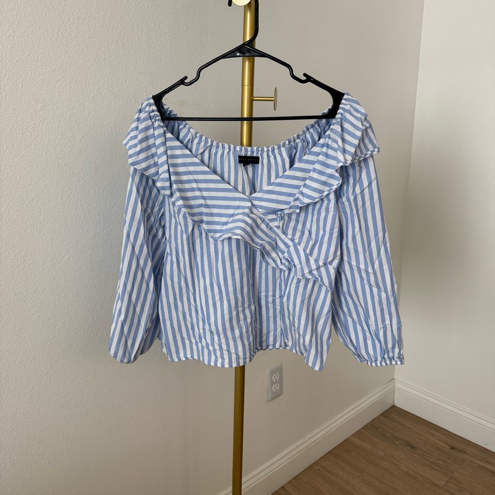 Blue Striped Off-Shoulder Top